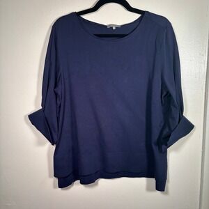 Habitat Clothes to Live In Sz M Navy Blue 3/4 Sleeve Cotton Knit Top Minimalist